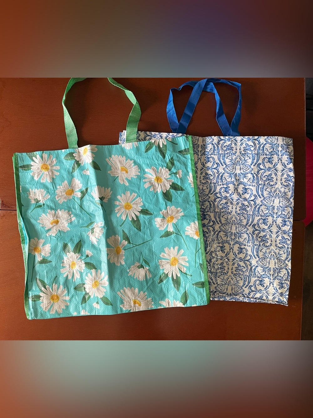 2 Large Shopping Bags Marshalls And Unbranded Reusable Tote Eco Daisies
